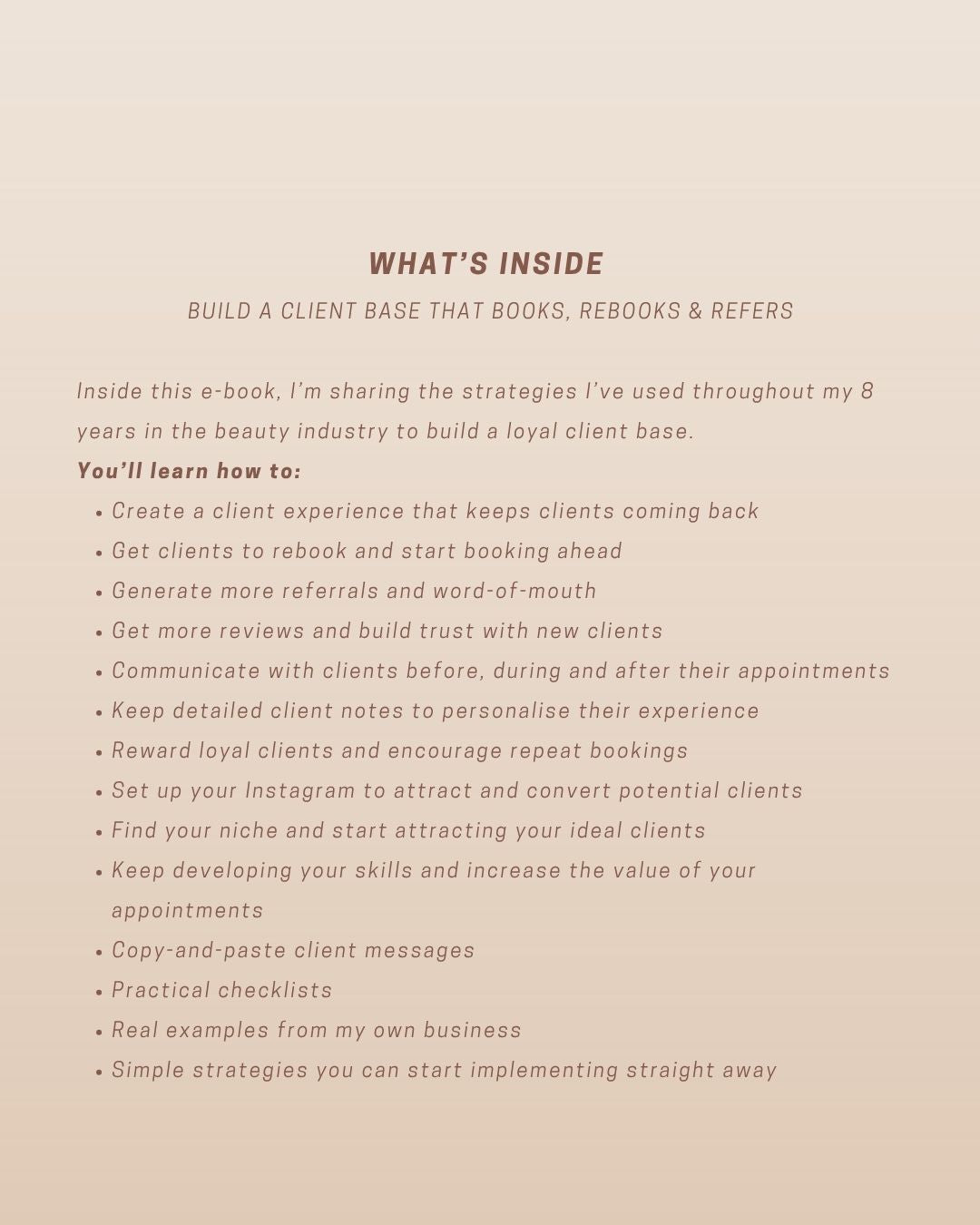 Build a client base that books, rebooks and refers E-BOOK